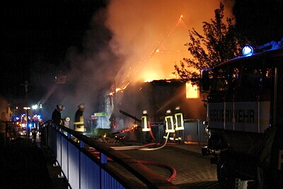 Das brennende 'Brauhaus' in Himmelpfort